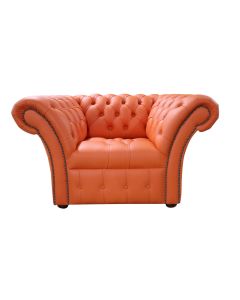 Chesterfield Club Chair Buttoned Seat Flamenco Orange Leather In Balmoral Style 