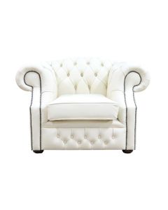 Chesterfield Club Chair Cottonseed Cream Real Leather In Buckingham Style