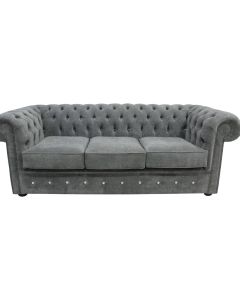 Chesterfield Crystal 3 Seater Sofa Keira Pewter Grey Fabric In Classic Style