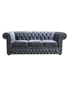 Chesterfield Crystal 3 Seater Sofa Modena Anthracite Black Velvet Fabric In Classic Style