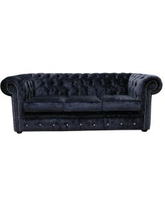 Chesterfield Crystal 3 Seater Sofa Modena Black Velvet Fabric In Classic Style