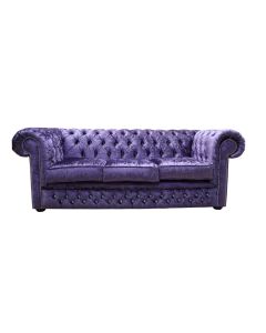 Chesterfield Crystal Diamond 3 Seater Sofa Shimmer Grape Velvet Fabric In Classic Style