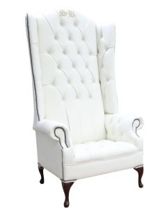 Chesterfield Embroidered Elements Scarface High Back Wing Chair White Leather