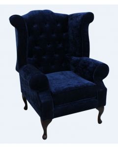 Chesterfield Fireside High Back Armchair Modena Deft Blue Velvet In Queen Anne Style    