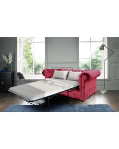 Chesterfield Genuine 2 Seater Sofa Bed Modena Pillarbox Red Velvet Fabric In Classic Style