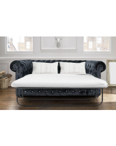 Chesterfield Genuine Crystal Diamond 3 Seater Sofa Bed Black Velvet Fabric In Classic Style