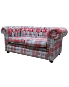 Chesterfield Genuine Tartan 2 Seater Sofa Balmoral Cherry Red Fabric In Classic Style