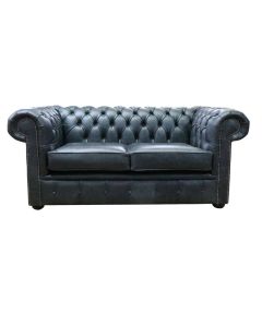 Chesterfield Handmade 2 Seater Sofa Settee Cracked Wax Black Real Leather In Stock