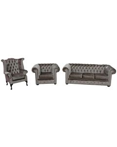 Chesterfield Handmade 3 Seater + Club Chair + Queen Anne Chair Boutique Beige Velvet Fabric Sofa Suite 