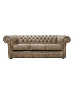 Chesterfield Handmade 3 Seater Settee Sofa Cracked Wax Tan Real Leather 
