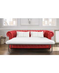 Chesterfield Handmade 3 Seater Sofa Bed Red Faux Leather In Classic Style
