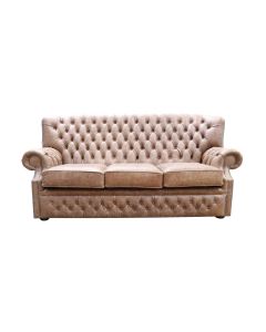 Chesterfield Handmade 3 Seater Sofa Cracked Wax Tan Leather In Monks Style