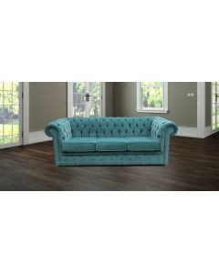 Chesterfield Handmade 3 Seater Sofa Settee Pimlico Teal Blue Fabric In Classic Style