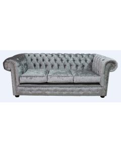 Chesterfield Handmade 3 Seater Sofa Settee Shimmer Silver Grey Velvet Fabric In Classic Style