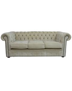 Chesterfield Handmade 3 Seater Sofa Settee Velluto Chiffon Beige Fabric In Classic Style