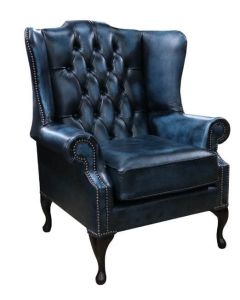 Chesterfield Handmade Bloomsbury Flat Wing Antique Blue Real Leather 