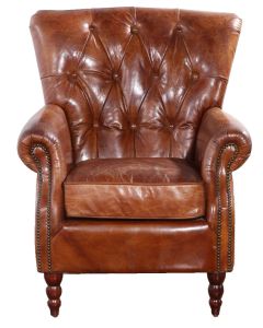 Chesterfield Handmade Chatsworth Armchair Vintage Brown Distressed Real Leather 