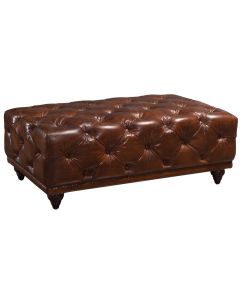 Chesterfield Handmade Vintage Buttoned Footstool Brown Real Leather 