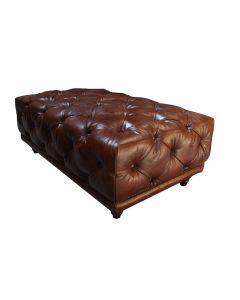 Chesterfield Handmade Vintage Buttoned Footstool Distressed Brown Real Leather 
