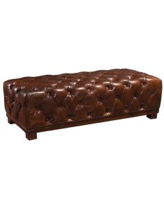 Chesterfield Handmade Vintage Footstool Rectangle Brown Real Leather 