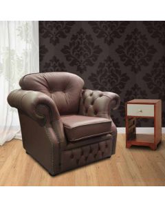 Chesterfield High Back Armchair Shelly Burgandy Leather In Era Style