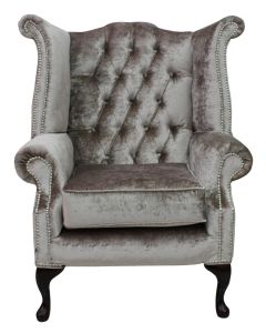 Chesterfield High Back Wing Chair Boutique Beige Velvet Bespoke In Queen Anne Style 