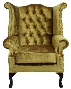 Chesterfield High Back Wing Chair Boutique Gold Velvet Bespoke In Queen Anne Style 
