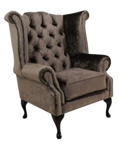 Chesterfield High Back Wing Chair Boutique Sable Velvet Bespoke In Queen Anne Style 