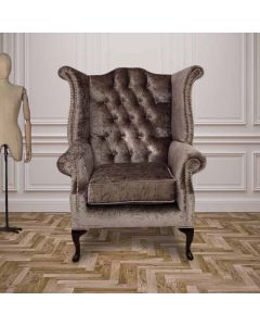 Chesterfield High Back Wing Chair Boutique Silver Velvet Bespoke In Queen Anne Style 