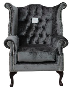 Chesterfield High Back Wing Chair Boutique Storm Velvet Bespoke In Queen Anne Style