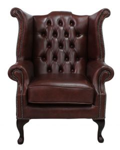 Chesterfield High Back Wing Chair Byron Conker Leather In Queen Anne Style 