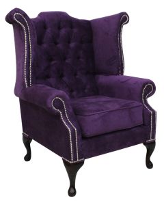 Chesterfield High Back Wing Chair Dakota Violet Purple Velvet In Queen Anne Style