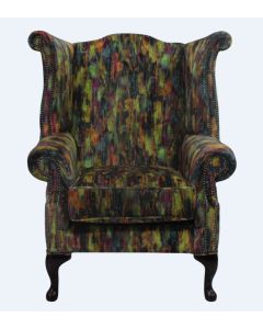 Chesterfield High Back Wing Chair Elora Fabric Bespoke In Queen Anne Style