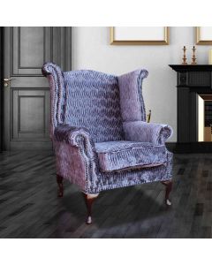 Chesterfield High Back Wing Chair Fantasia Violet Velvet In Queen Anne Style