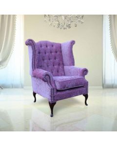 Chesterfield High Back Wing Chair Flamenco Crush Carnation Fabric In Queen Anne Style