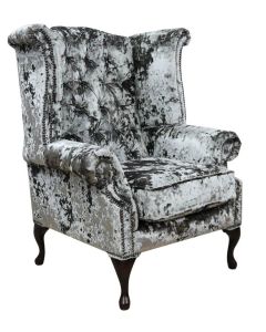 Chesterfield High Back Wing Chair Lustro Minstral Velvet In Queen Anne Style