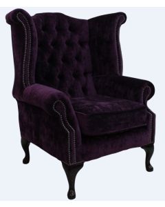 Chesterfield High Back Wing Chair Modena Aubergine Velvet In Queen Anne Style