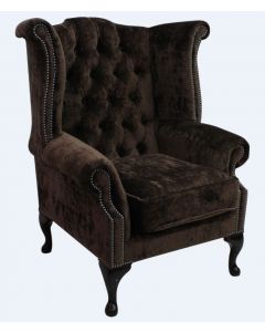 Chesterfield High Back Wing Chair Modena Dark Brown Velvet In Queen Anne Style