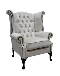 Chesterfield High Back Wing Chair Modena Oyster Velvet Fabric In Queen Anne Style