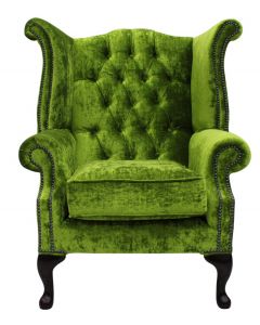 Chesterfield High Back Wing Chair Modena Pistachio Green Velvet In Queen Anne Style