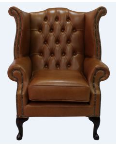 Chesterfield High Back Wing Chair Old English Bruciato Leather Bespoke In Queen Anne Style 