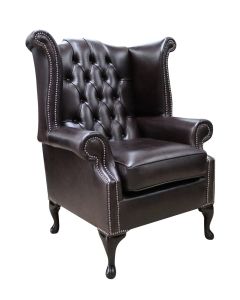 Chesterfield High Back Wing Chair Old English Smoke Leather In Queen Anne Style 