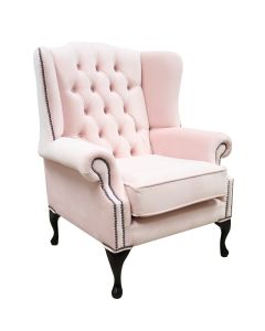 Chesterfield High Back Wing Chair Passion Powder Pink Velvet In Mallory Style
