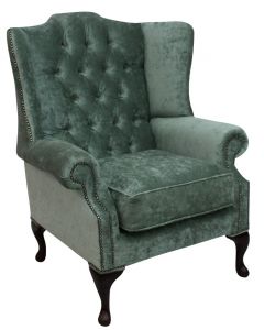 Chesterfield High Back Wing Chair Pastiche Jade Green Velvet Bespoke In Mallory Style   