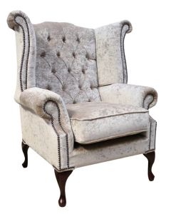 Chesterfield High Back Wing Chair Pastiche Mink Velvet In Queen Anne Style