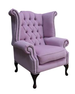 Chesterfield High Back Wing Chair Pimlico Blush Pink Fabric In Queen Anne Style