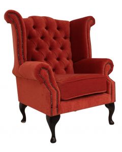 Chesterfield High Back Wing Chair Pimlico Copper Fabric In Queen Anne Style