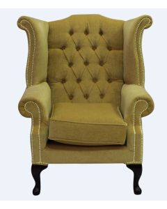 Chesterfield High Back Wing Chair Pimlico Corn Fabric In Queen Anne Style