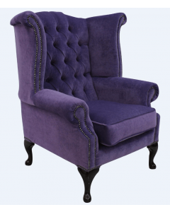 Chesterfield High Back Wing Chair Pimlico Lupin Fabric In Queen Anne Style