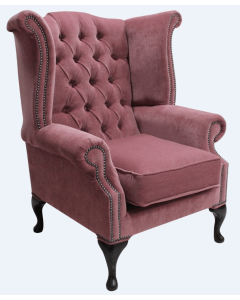 Chesterfield High Back Wing Chair Pimlico Plum Fabric In Queen Anne Style